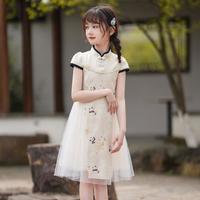 优蜜屋 旗袍裙子女童夏季2025新款中国风复古装中大童短袖连衣裙子