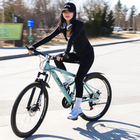 Jeep吉普自行车山地车女款成人可锁死变速碟刹男运动通勤车-RC750 RC750-天青色 26寸（适合身高160-183cm） 24速-钢架-上学骑行