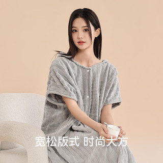 三利家居连帽浴裙女吸水速干不易掉毛浴巾式浴衣男浴袍睡袍 灰色