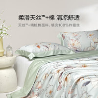 罗莱生活 LUOLAI 家纺 夏凉被 A类抗菌可水洗莱赛尔天丝棉100%蚕丝被芯 净重2.5斤 60支A类可水洗天丝蚕丝夏凉被-蓝 150*215cm