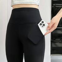 弹力修身加绒加厚微喇芭比裤女2024秋冬蓄热护膝口袋黑色休闲裤