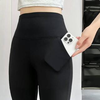 弹力修身加绒加厚微喇芭比裤女2024秋冬蓄热护膝口袋黑色休闲裤