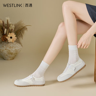 西遇运动芭蕾鞋女2025夏季丑萌圆头黄色玛丽珍鞋软底平底单鞋 米色 35 (225)