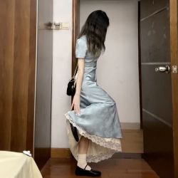 新中式国风改良旗袍连衣裙子女装夏季2025新款感收腰气质长裙