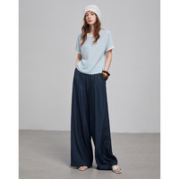 初语浮雕肌理短袖T恤女泡泡褶2025夏季撞色圆领别致上衣 海云蓝 L