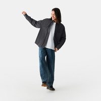 Gap男装2025春季格纹翻领长袖衬衫宽松机能风休闲上衣723239 灰黑色 L (175/96A) 亚洲尺码