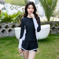 保守女士分体游泳衣显瘦遮肚运动温泉度假女式泳装长袖平角两件套
