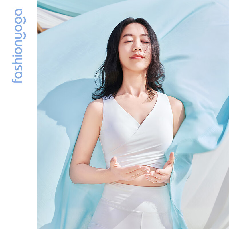 凡圣瑜伽女背心带胸垫一体杯运动防震V领交叉抽褶瑜伽服FC15208