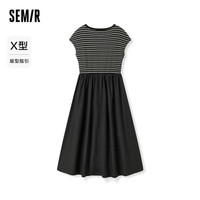 森马 Semir连衣裙女圆领修身长裙气质时尚夏百搭拼接大摆裙107424114009