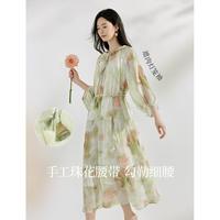 法式优雅印花松弛感连衣裙女夏季木耳边度假收腰A字碎花裙