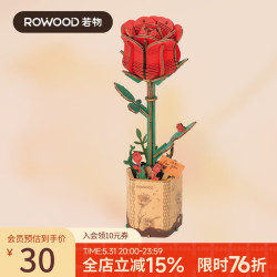 若物 木艺繁花diy手工拼装模型玩具永生花三八妇女节 红玫瑰 红玫瑰