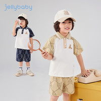 JELLYBABY2025年夏装男童套装小童运动儿童夏装宝宝短袖短裤两件套 卡其【7A抗菌】 110