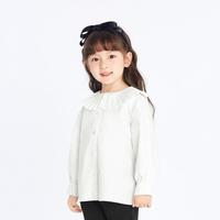 花边翻领上衣女童衬衫长袖儿童春秋款打底衫纯色甜美简约纽扣可爱