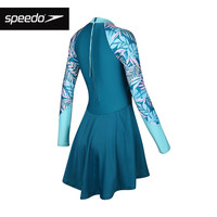 speedo泳衣女长袖裙式时尚连体防晒保守遮肚显瘦抗氯速干温泉度假泳装 孔雀色/水手蓝/活力粉/浅棕色 S 【32码体重44-50kg】