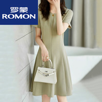 罗蒙短袖连衣裙女2025夏季设计感优雅时尚显瘦抹茶绿收腰裙子女 浅绿色 L