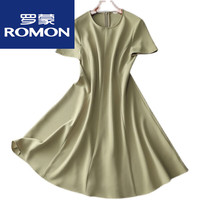 罗蒙短袖连衣裙女2025夏季设计感优雅时尚显瘦抹茶绿收腰裙子女 浅绿色 XL