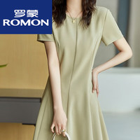 罗蒙短袖连衣裙女2025夏季设计感优雅时尚显瘦抹茶绿收腰裙子女 浅绿色 2XL