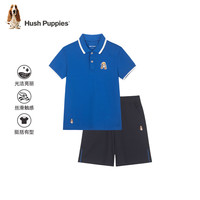 暇步士(Hush Puppies)童装儿童男大童2024夏季蒸呢工艺透气舒适休闲时尚短袖套装 宝蓝 160 cm