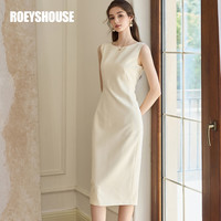 ROEYHOUE罗衣气质修身无袖连衣裙女春季新款知性黑色收腰中长裙10986
