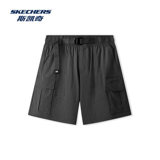 斯凯奇（Skechers）2025年春季女宽松短裤夏季新款梭织面料舒适透气休闲运动裤 碳黑/0018 M