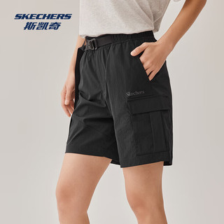 斯凯奇（Skechers）2025年春季女宽松短裤夏季新款梭织面料舒适透气休闲运动裤 碳黑/0018 M