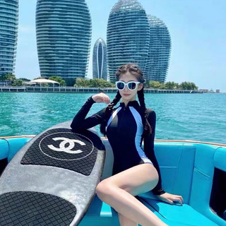 游泳衣女韩国ins长袖防晒连体保守显瘦度假温泉专业冲浪服潜水服 XL