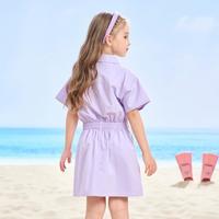 【工装风休闲连衣裙】女童2025夏季薄款纯棉衬衫裙纯色韩版