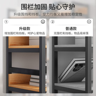蔓斯菲尔书架置物架书柜落地货架客厅展示柜多层收纳架子钢制储物柜子靠墙 围栏升级+黄梨色5层80X30X143CM