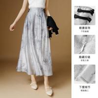 【含莱赛尔+亚麻】夏季薄款高级感印花半裙新中式国风A字半身裙