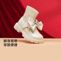 甜美精致童鞋女童靴子儿童公主鞋甜美袜靴蝴蝶结造型靴春秋中筒靴