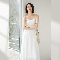 【杜鹃同款】夏装不对称抽褶木耳边吊带裙女式中长连衣裙