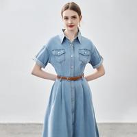 春款收腰时尚纽扣牛仔长裙休闲气质显瘦连衣裙女