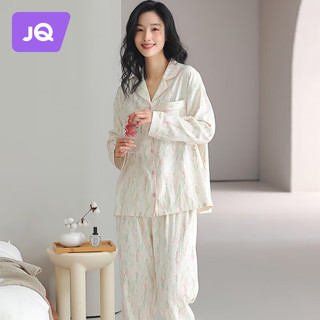 婧麒家居服春秋兰花开衫翻领女士睡衣家居套装 小粉花36018 M