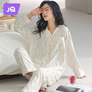 婧麒家居服春秋兰花开衫翻领女士睡衣家居套装 小粉花36018 M