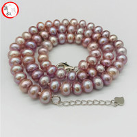 滴水成珠南珠世家淡水珍珠项链925银延长链长度可调节款九紫离火 7-8mm紫色珍珠