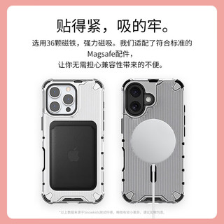 Snowkids适用苹果iPhone 16pro max防摔全包 升级软边可拆 磁吸手机壳 光栅磨砂不发黄 防划防刮图层 透灰 16promax丨防摔软边+磁吸丨透灰