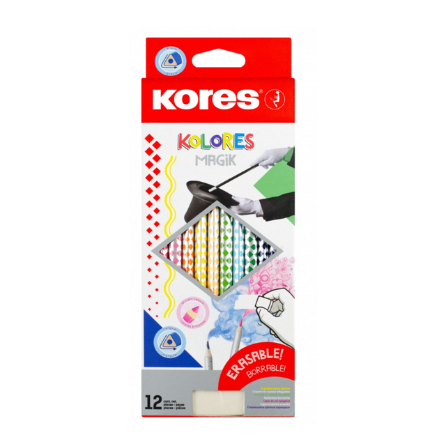 高乐士 kores 欧洲KORES高乐士可擦彩铅笔小学生专用彩笔儿童画画美术专用12色套装三角杆油性彩色铅笔初学者送橡皮