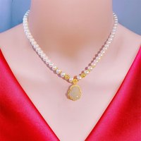 易昇珍珠项链女款送婆婆长辈中老年人母亲节实用 银鎏金镶和田玉笑佛福字珍珠项链