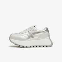 他她休闲厚底阿甘鞋女时尚运动鞋2024春新DWGA1AM4 白/银 38