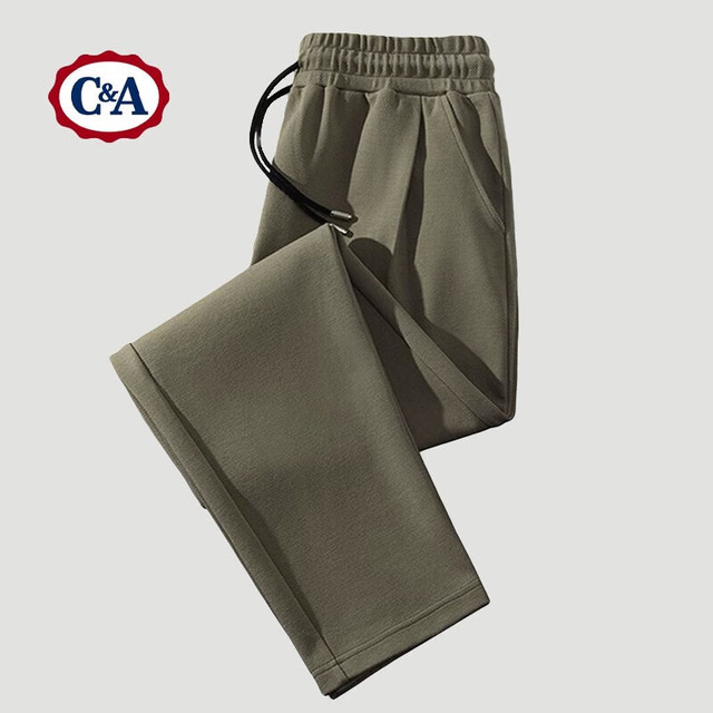C&A 2025运动裤男春秋款美式纯色休闲裤子男士高品质宽松直筒长裤 橄榄绿 XL