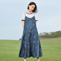 米雷系列牛仔吊带裙女夏季轻薄提花宽松连衣裙