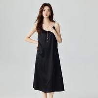 优雅气质肌理感吊带连衣裙夏季通勤高级感A字背心裙小黑裙