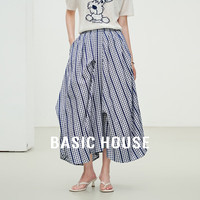 百家好(Basic House)Basic House/百家好格纹高腰不规则半身裙女夏季新款大裙摆中长裙