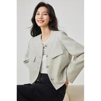 【时尚小香风短外套】春款落肩长袖圆领单排扣百搭开衫