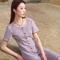 【微胖系列】25夏季款圆领针织连衣裙油画裙波浪边胖MM短款