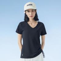 361°夏季短袖T恤上衣运动跑步时尚休闲V领侧边抽拉绳女士瑜伽服
