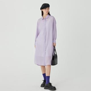 【亲肤棉感】桑蚕丝淡紫色微透性感简约休闲文艺风女式连衣裙中长