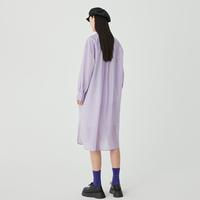 【亲肤棉感】桑蚕丝淡紫色微透性感简约休闲文艺风女式连衣裙中长