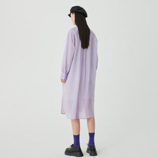 【亲肤棉感】桑蚕丝淡紫色微透性感简约休闲文艺风女式连衣裙中长