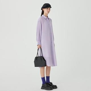 【亲肤棉感】桑蚕丝淡紫色微透性感简约休闲文艺风女式连衣裙中长